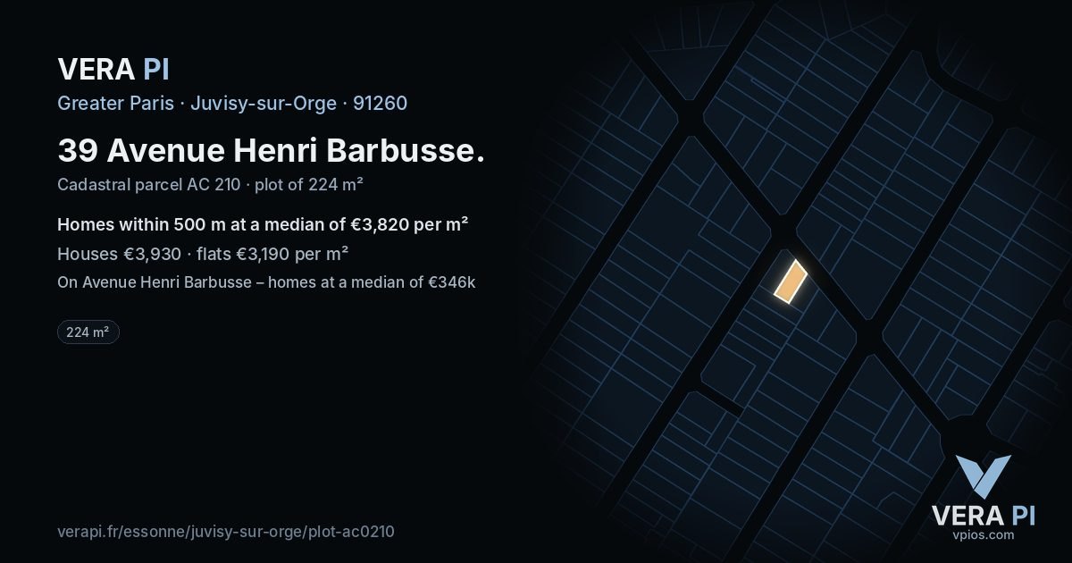 39 Avenue Henri Barbusse, Juvisy-sur-Orge at night – the plot lit, the parcels around coloured by the prices near them