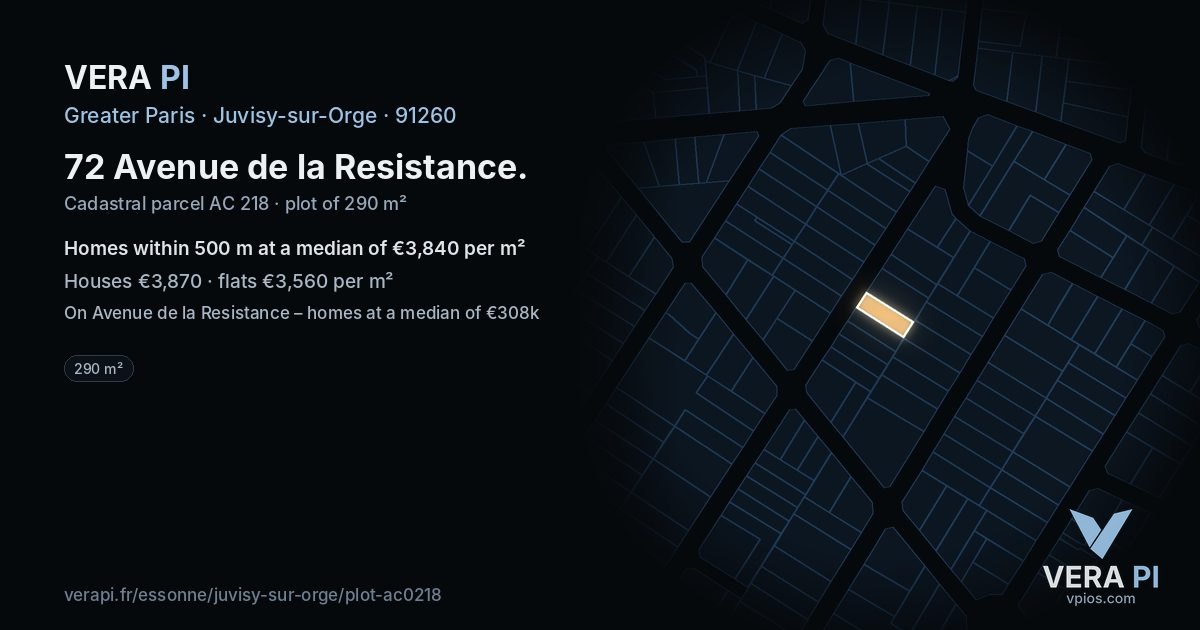 72 Avenue de la Resistance, Juvisy-sur-Orge at night – the plot lit, the parcels around coloured by the prices near them
