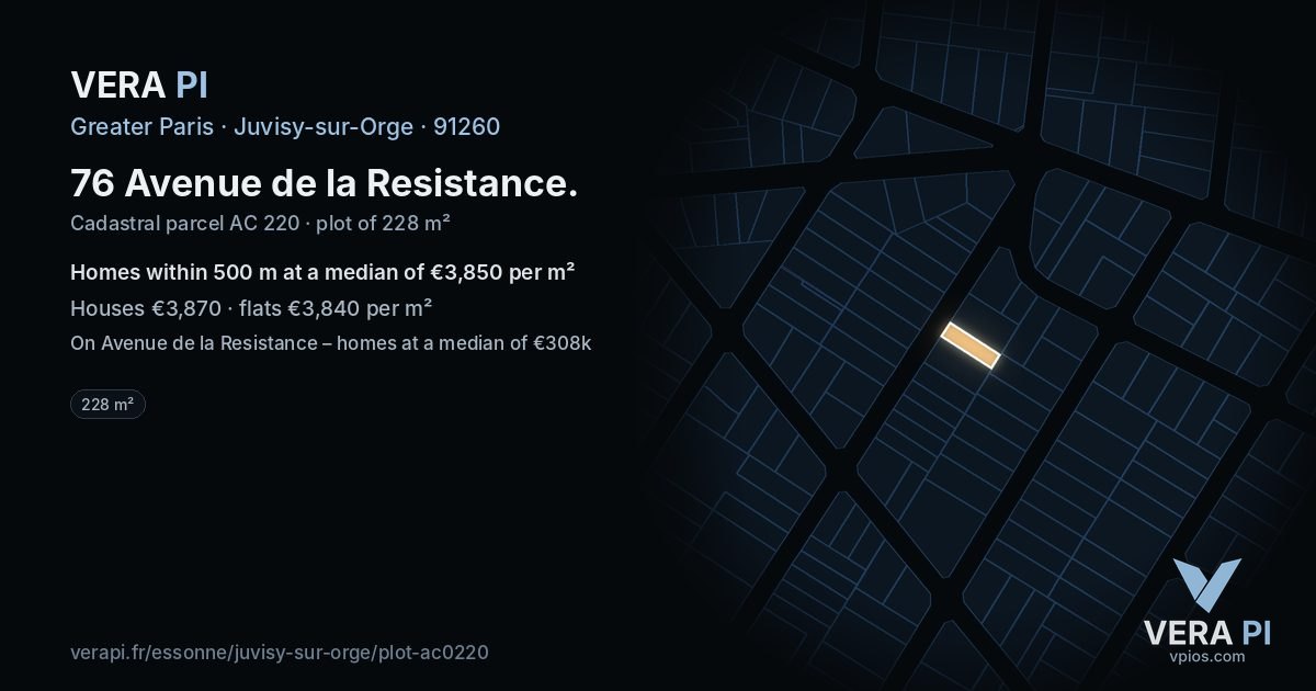 76 Avenue de la Resistance, Juvisy-sur-Orge at night – the plot lit, the parcels around coloured by the prices near them