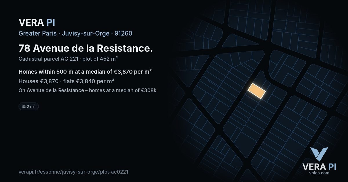 78 Avenue de la Resistance, Juvisy-sur-Orge at night – the plot lit, the parcels around coloured by the prices near them