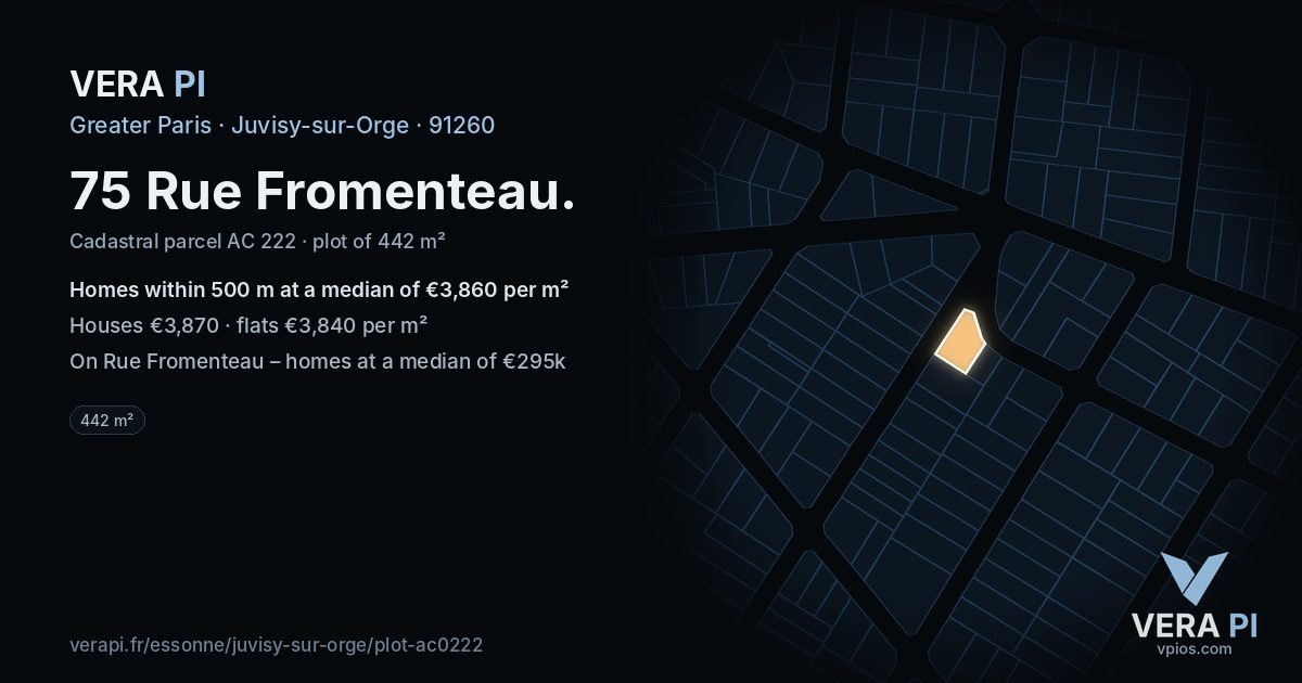 75 Rue Fromenteau, Juvisy-sur-Orge at night – the plot lit, the parcels around coloured by the prices near them
