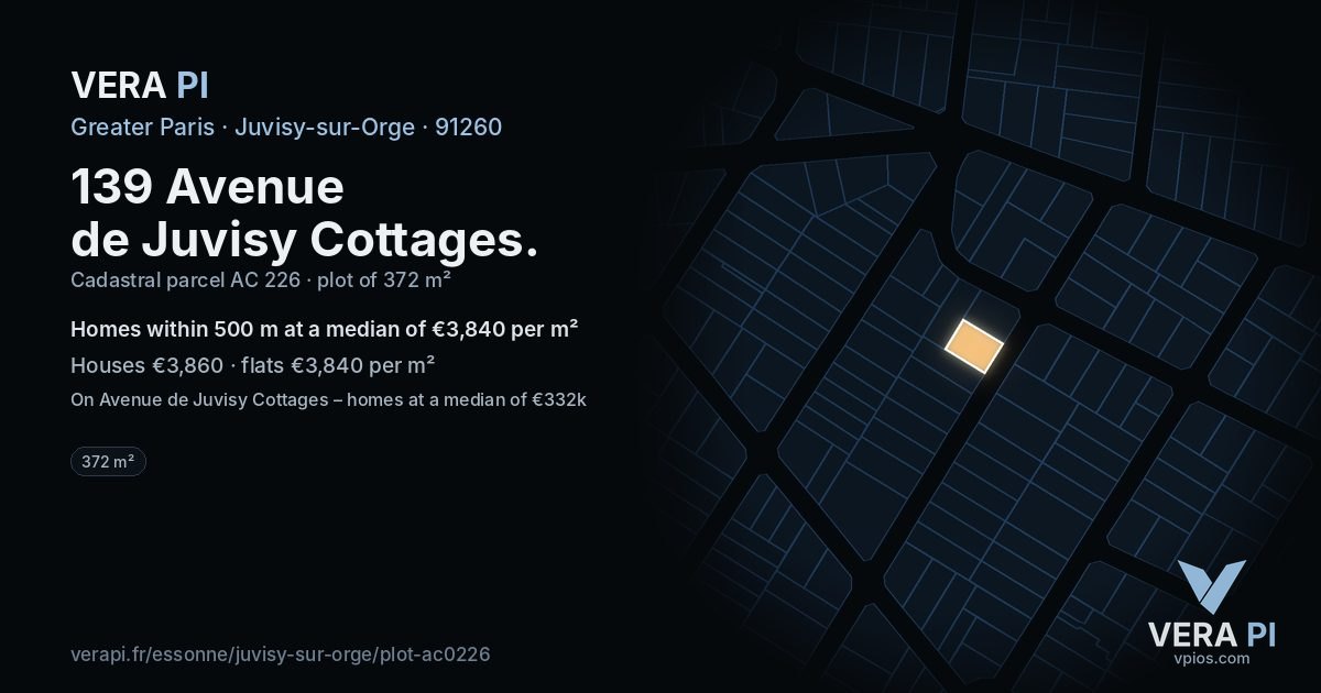 139 Avenue de Juvisy Cottages, Juvisy-sur-Orge at night – the plot lit, the parcels around coloured by the prices near them