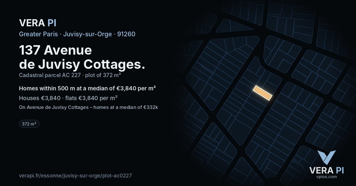 137 Avenue de Juvisy Cottages, Juvisy-sur-Orge at night – the plot lit, the parcels around coloured by the prices near them