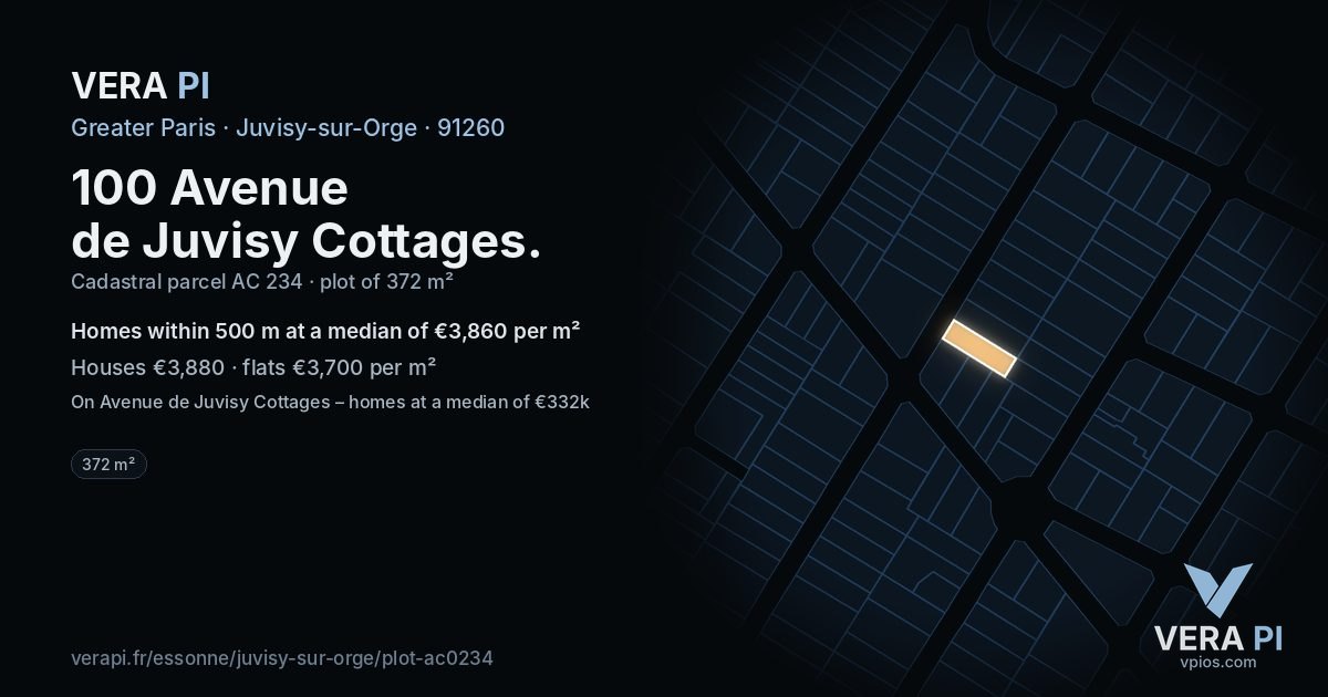 100 Avenue de Juvisy Cottages, Juvisy-sur-Orge at night – the plot lit, the parcels around coloured by the prices near them