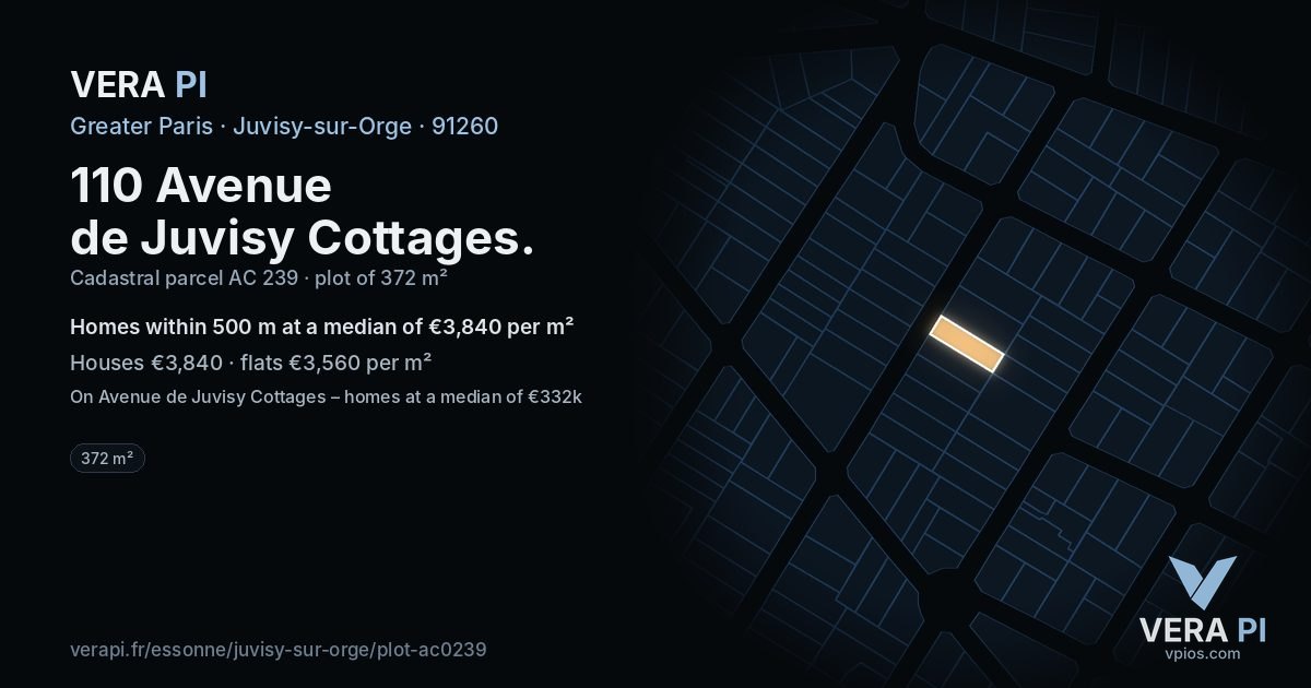 110 Avenue de Juvisy Cottages, Juvisy-sur-Orge at night – the plot lit, the parcels around coloured by the prices near them