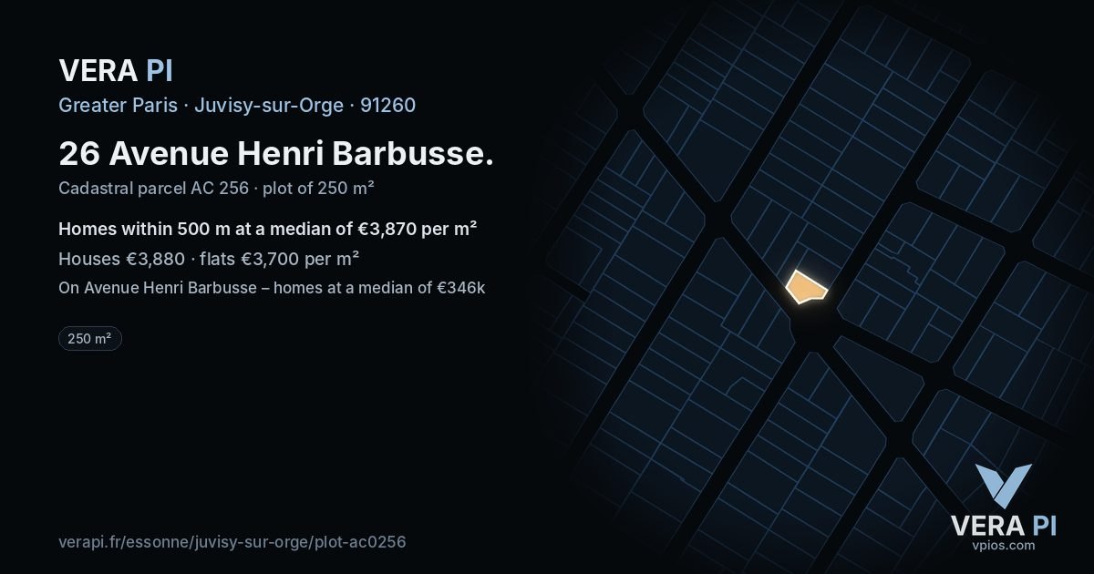 26 Avenue Henri Barbusse, Juvisy-sur-Orge at night – the plot lit, the parcels around coloured by the prices near them