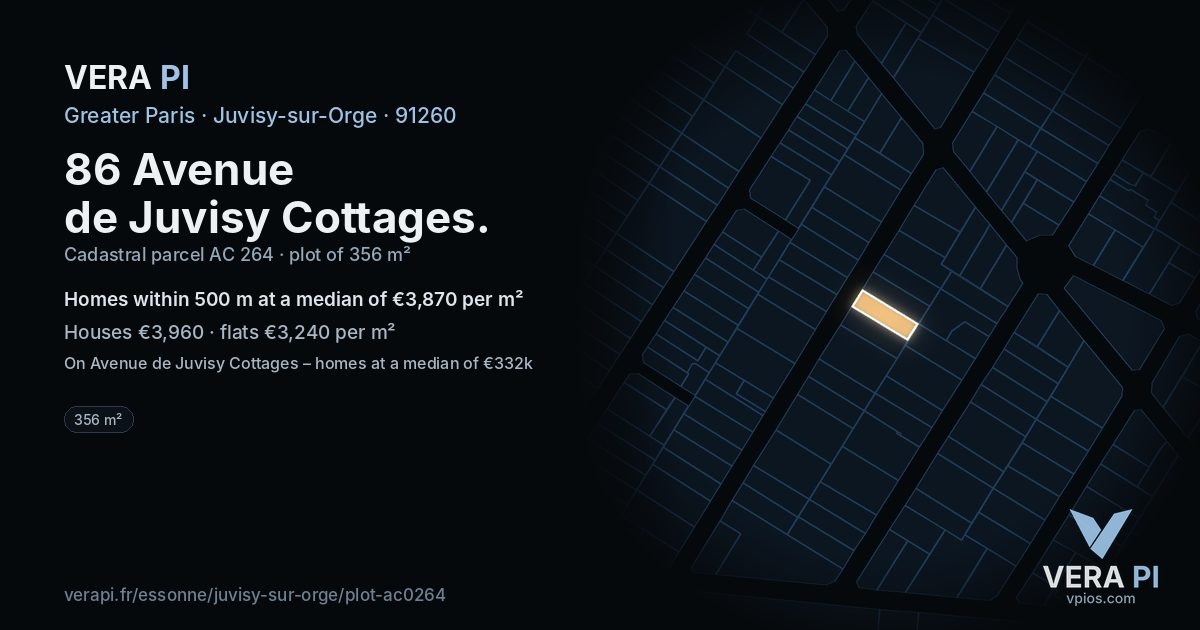 86 Avenue de Juvisy Cottages, Juvisy-sur-Orge at night – the plot lit, the parcels around coloured by the prices near them