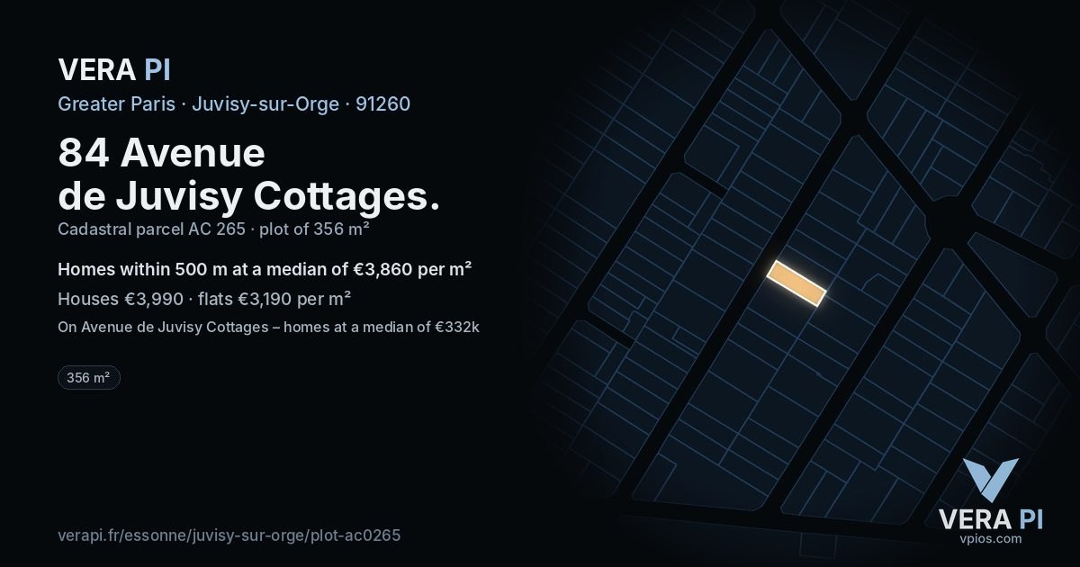 84 Avenue de Juvisy Cottages, Juvisy-sur-Orge at night – the plot lit, the parcels around coloured by the prices near them