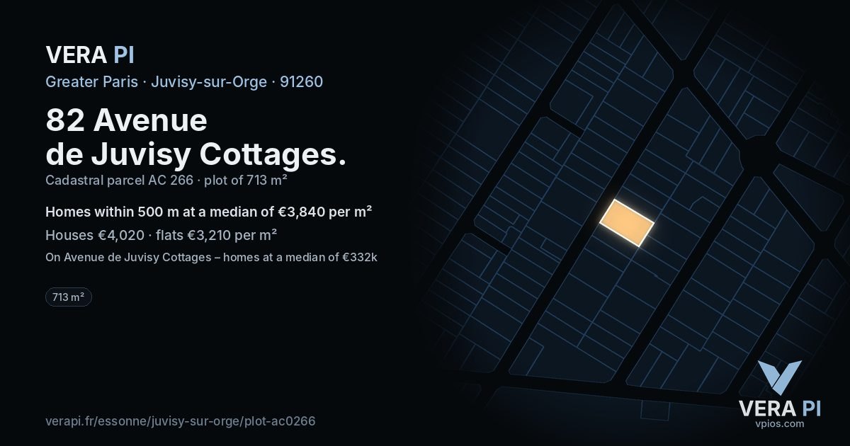 82 Avenue de Juvisy Cottages, Juvisy-sur-Orge at night – the plot lit, the parcels around coloured by the prices near them