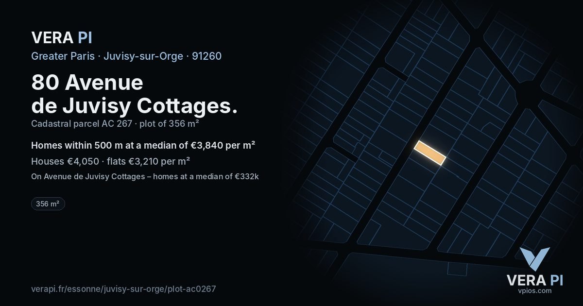 80 Avenue de Juvisy Cottages, Juvisy-sur-Orge at night – the plot lit, the parcels around coloured by the prices near them