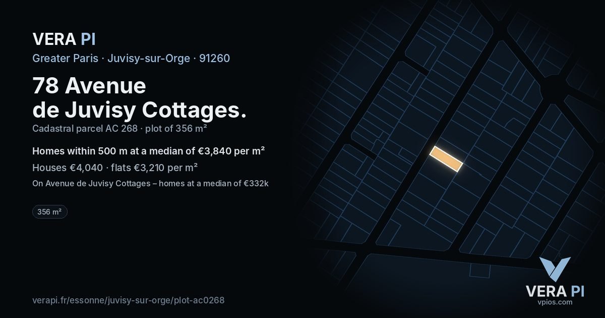 78 Avenue de Juvisy Cottages, Juvisy-sur-Orge at night – the plot lit, the parcels around coloured by the prices near them