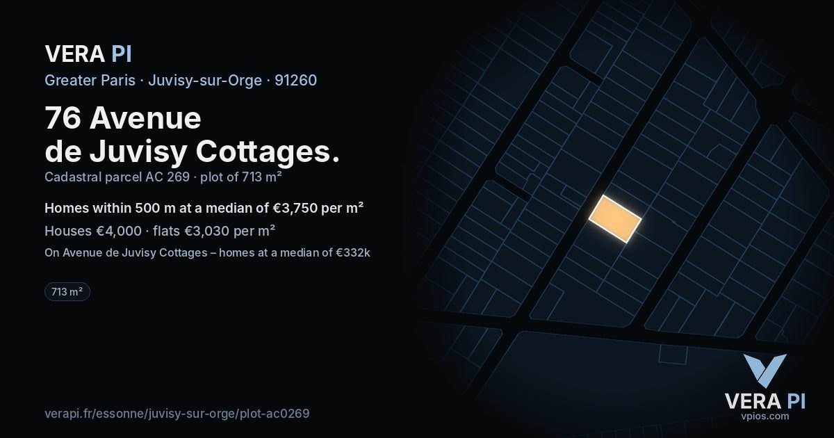 76 Avenue de Juvisy Cottages, Juvisy-sur-Orge at night – the plot lit, the parcels around coloured by the prices near them