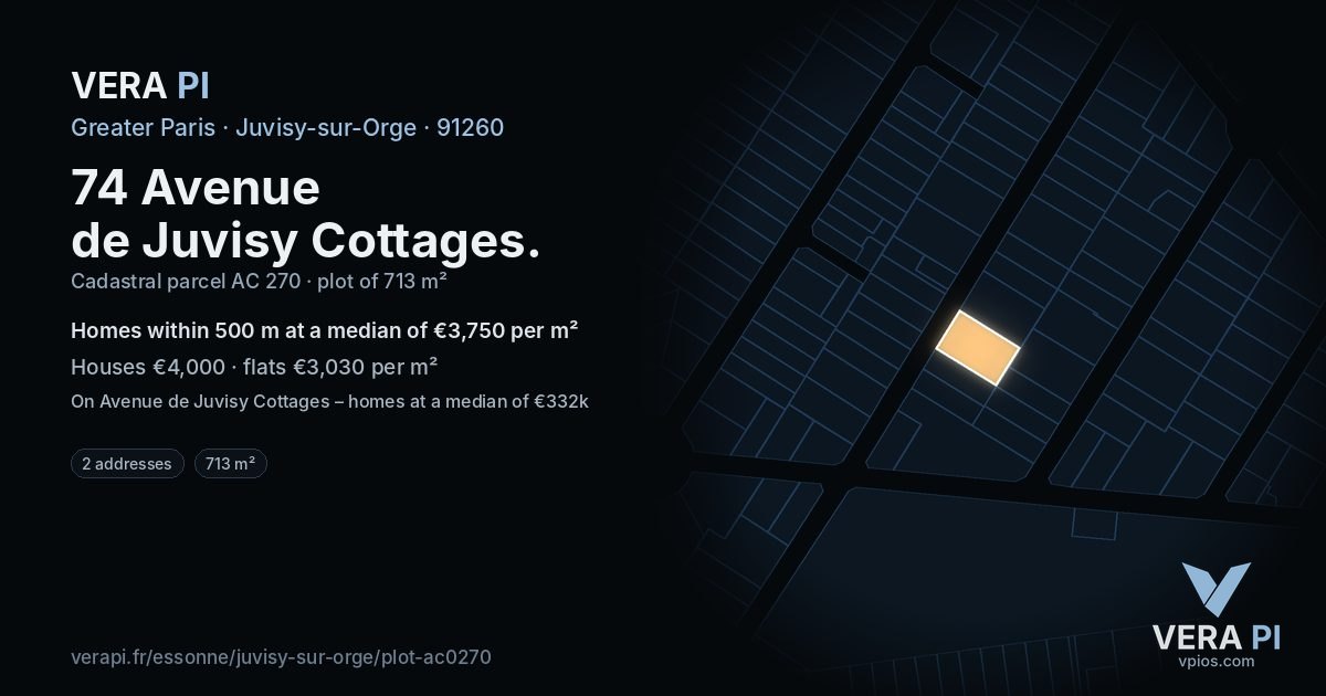 74 Avenue de Juvisy Cottages, Juvisy-sur-Orge at night – the plot lit, the parcels around coloured by the prices near them