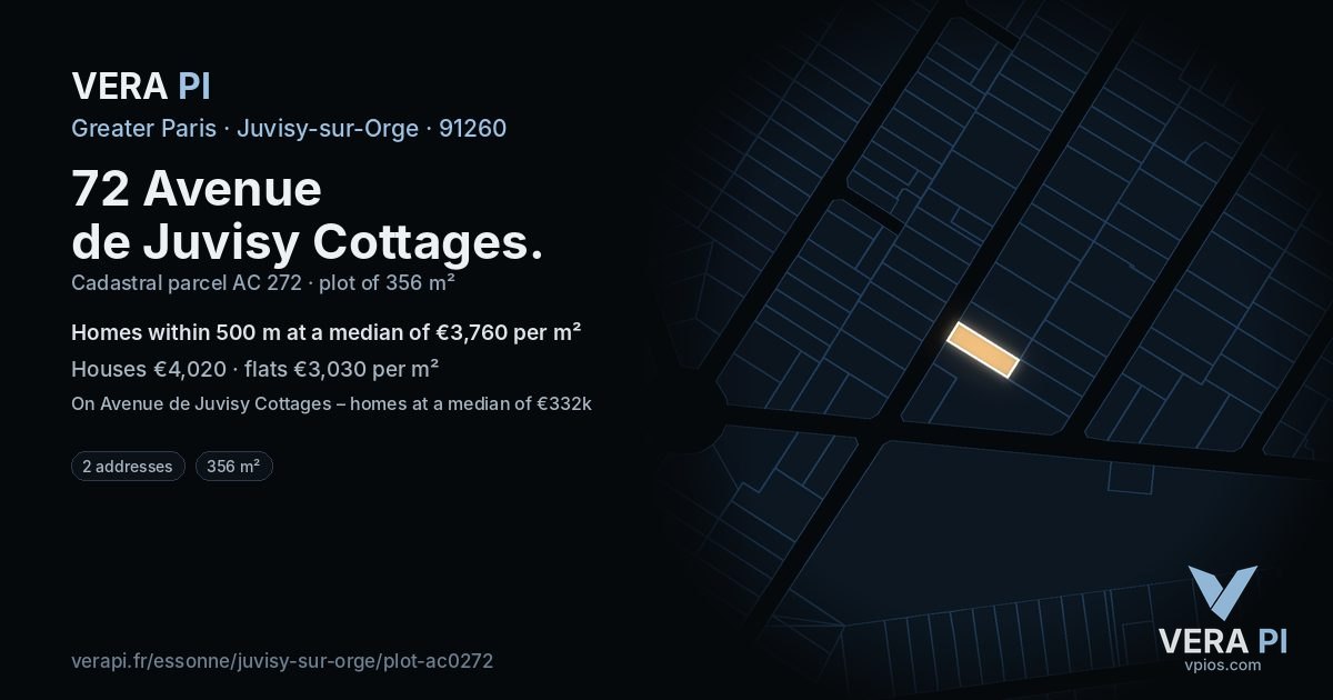 72 Avenue de Juvisy Cottages, Juvisy-sur-Orge at night – the plot lit, the parcels around coloured by the prices near them