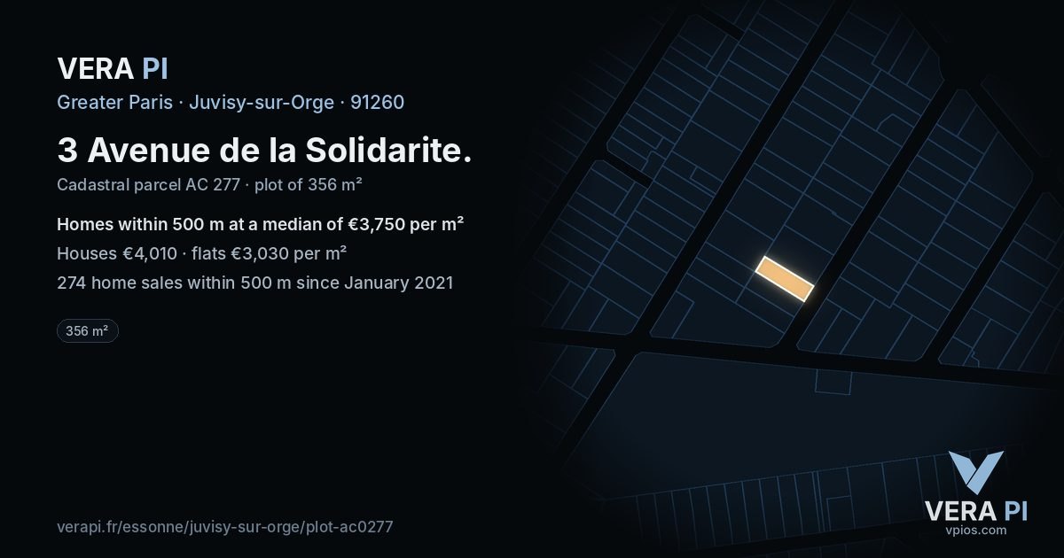 3 Avenue de la Solidarite, Juvisy-sur-Orge at night – the plot lit, the parcels around coloured by the prices near them
