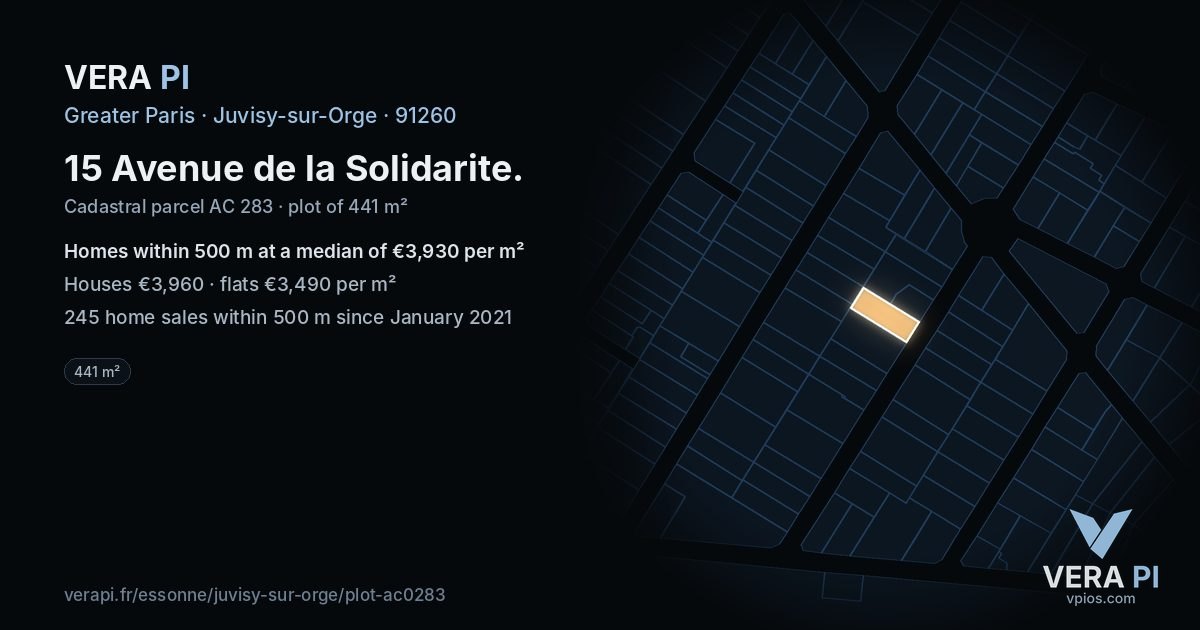 15 Avenue de la Solidarite, Juvisy-sur-Orge at night – the plot lit, the parcels around coloured by the prices near them