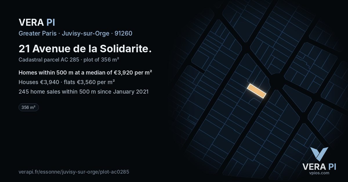 21 Avenue de la Solidarite, Juvisy-sur-Orge at night – the plot lit, the parcels around coloured by the prices near them