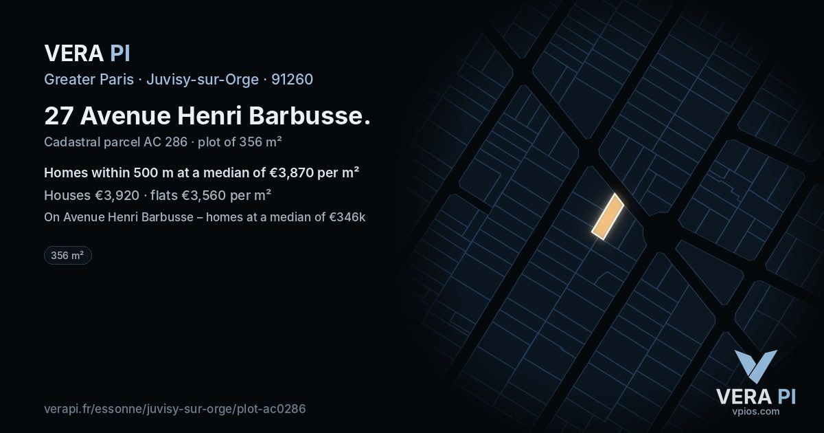 27 Avenue Henri Barbusse, Juvisy-sur-Orge at night – the plot lit, the parcels around coloured by the prices near them