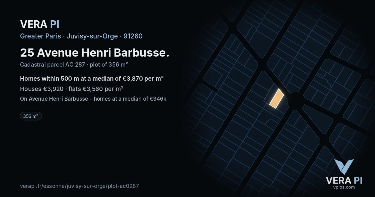 25 Avenue Henri Barbusse, Juvisy-sur-Orge at night – the plot lit, the parcels around coloured by the prices near them