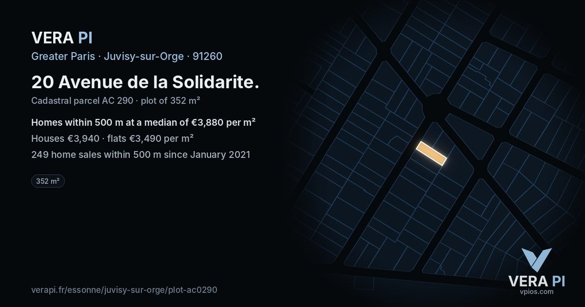 20 Avenue de la Solidarite, Juvisy-sur-Orge at night – the plot lit, the parcels around coloured by the prices near them