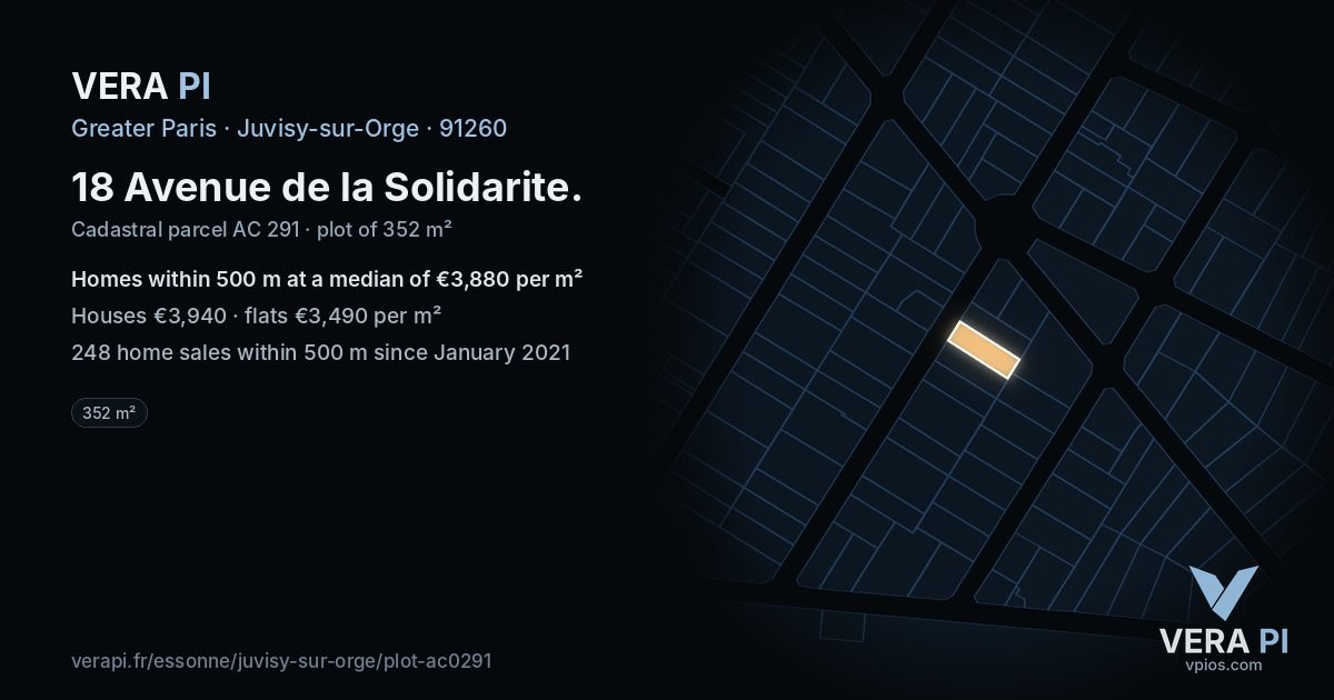 18 Avenue de la Solidarite, Juvisy-sur-Orge at night – the plot lit, the parcels around coloured by the prices near them