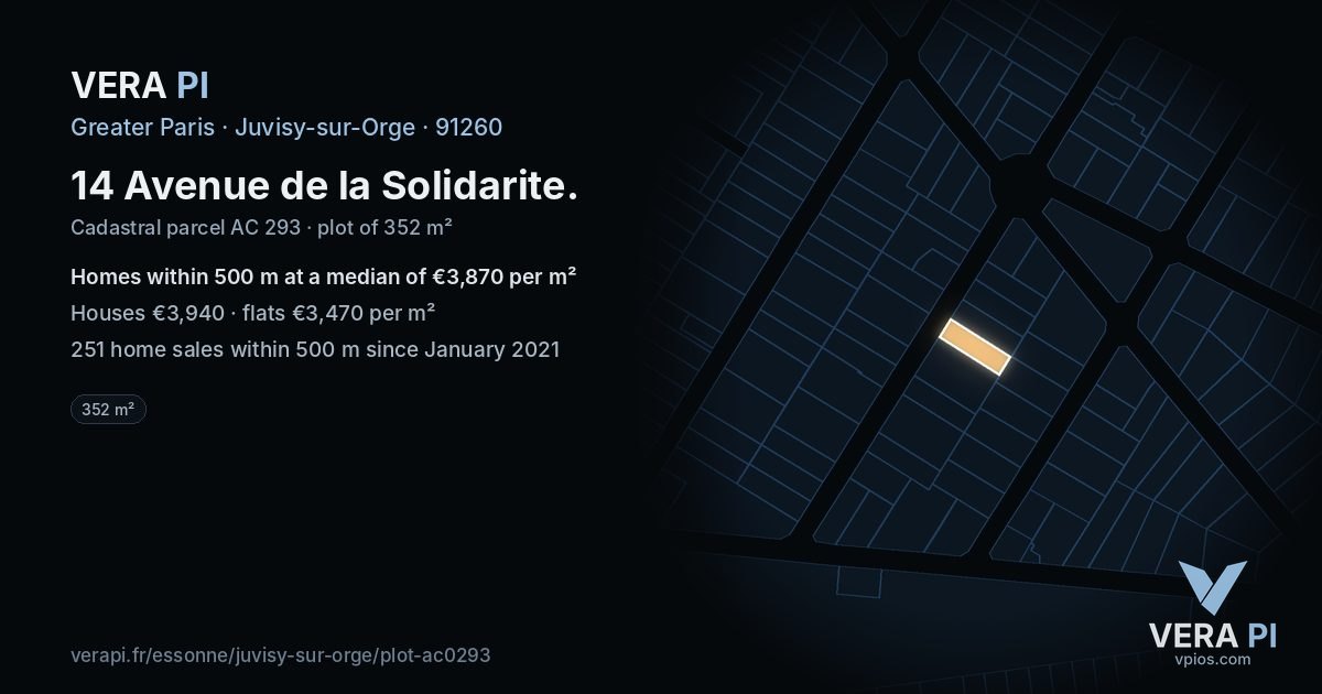 14 Avenue de la Solidarite, Juvisy-sur-Orge at night – the plot lit, the parcels around coloured by the prices near them
