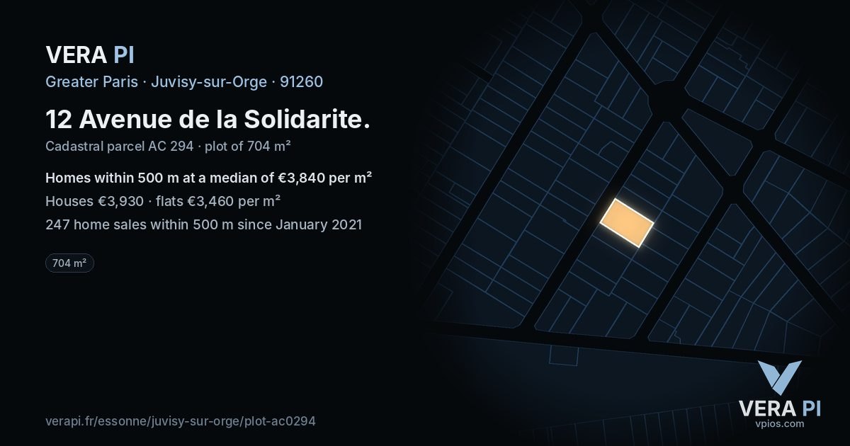 12 Avenue de la Solidarite, Juvisy-sur-Orge at night – the plot lit, the parcels around coloured by the prices near them