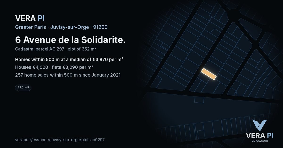 6 Avenue de la Solidarite, Juvisy-sur-Orge at night – the plot lit, the parcels around coloured by the prices near them