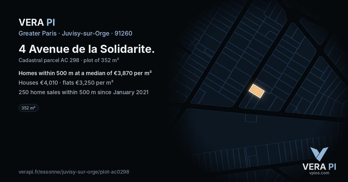 4 Avenue de la Solidarite, Juvisy-sur-Orge at night – the plot lit, the parcels around coloured by the prices near them