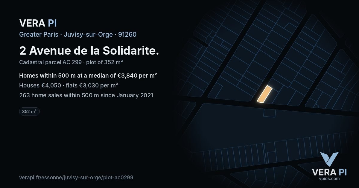 2 Avenue de la Solidarite, Juvisy-sur-Orge at night – the plot lit, the parcels around coloured by the prices near them