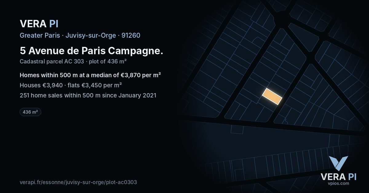 5 Avenue de Paris Campagne, Juvisy-sur-Orge at night – the plot lit, the parcels around coloured by the prices near them