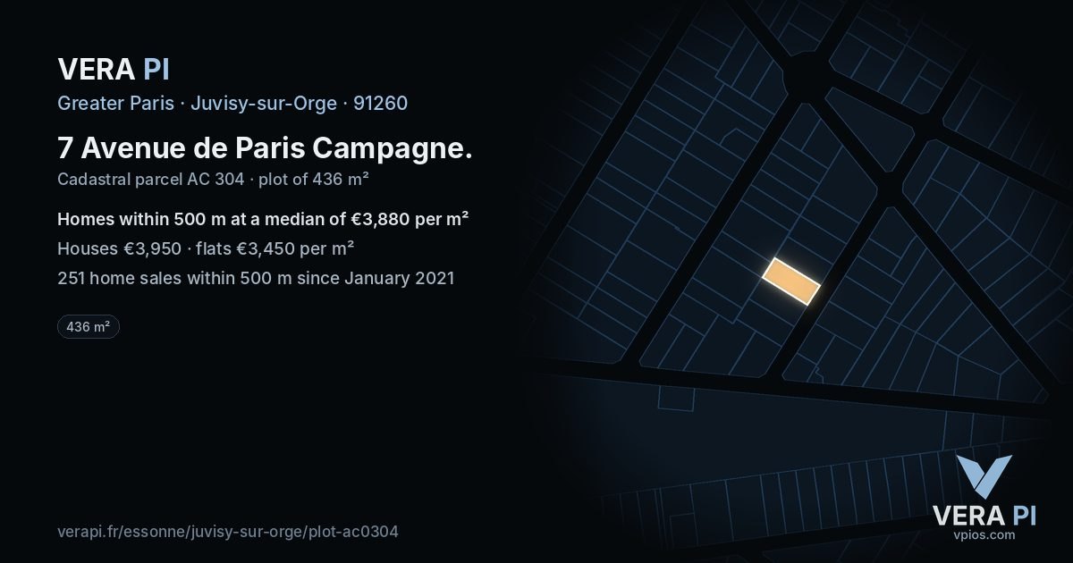 7 Avenue de Paris Campagne, Juvisy-sur-Orge at night – the plot lit, the parcels around coloured by the prices near them