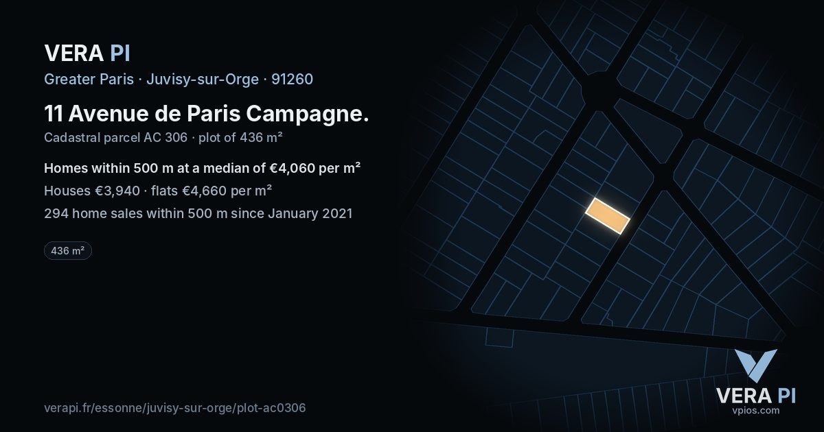 11 Avenue de Paris Campagne, Juvisy-sur-Orge at night – the plot lit, the parcels around coloured by the prices near them