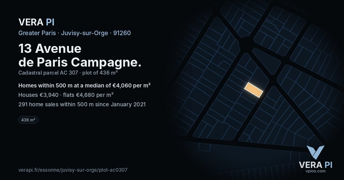 13 Avenue de Paris Campagne, Juvisy-sur-Orge at night – the plot lit, the parcels around coloured by the prices near them