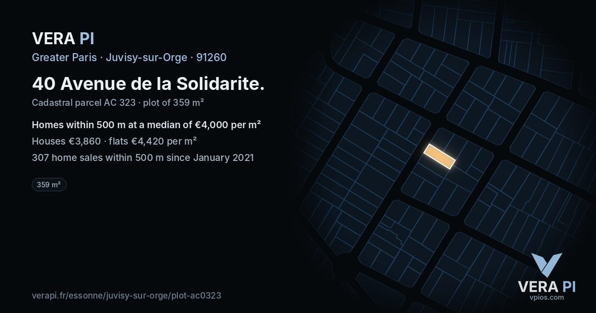 40 Avenue de la Solidarite, Juvisy-sur-Orge at night – the plot lit, the parcels around coloured by the prices near them