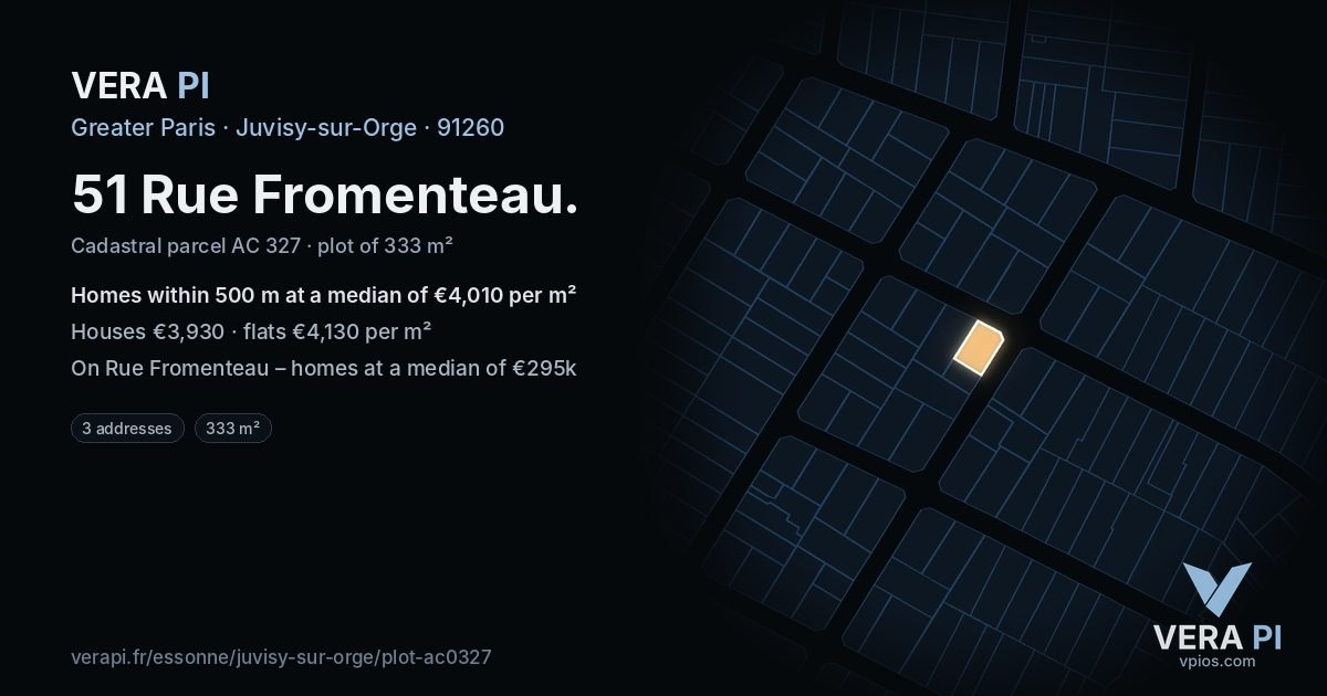 51 Rue Fromenteau, Juvisy-sur-Orge at night – the plot lit, the parcels around coloured by the prices near them