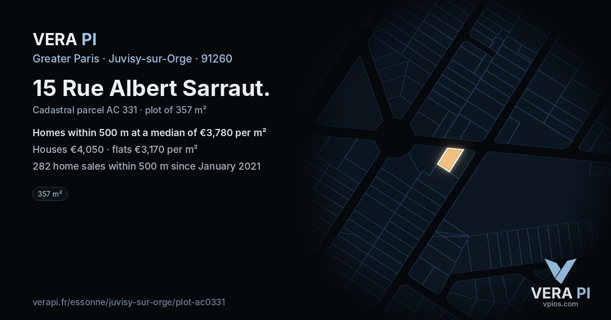 15 Rue Albert Sarraut, Juvisy-sur-Orge at night – the plot lit, the parcels around coloured by the prices near them