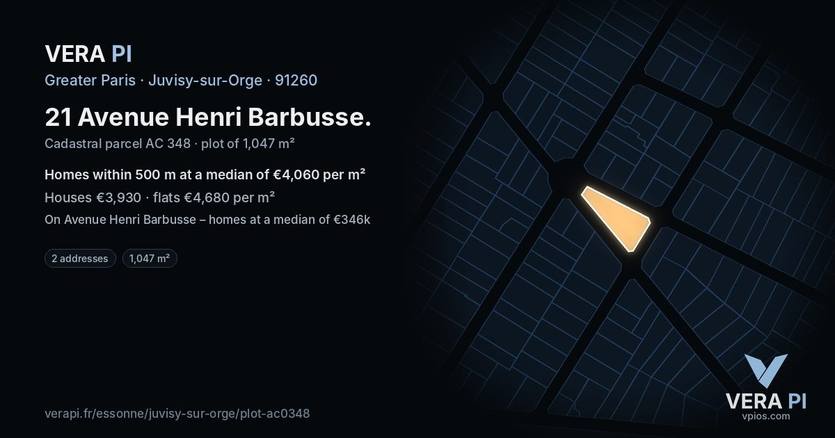 21 Avenue Henri Barbusse, Juvisy-sur-Orge at night – the plot lit, the parcels around coloured by the prices near them