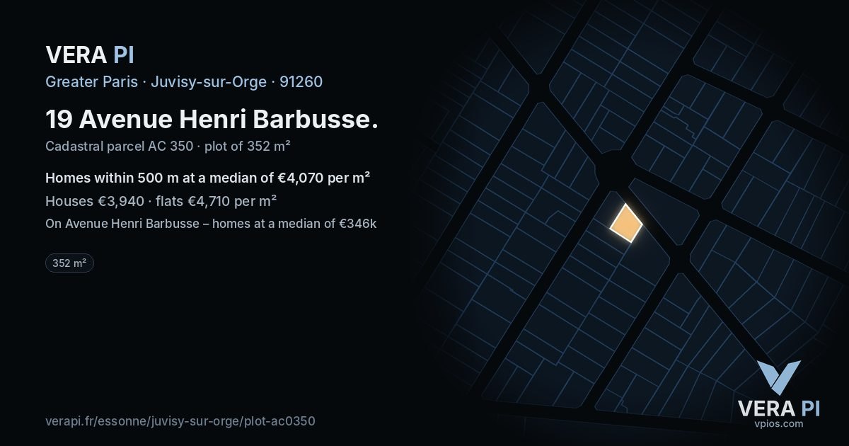 19 Avenue Henri Barbusse, Juvisy-sur-Orge at night – the plot lit, the parcels around coloured by the prices near them