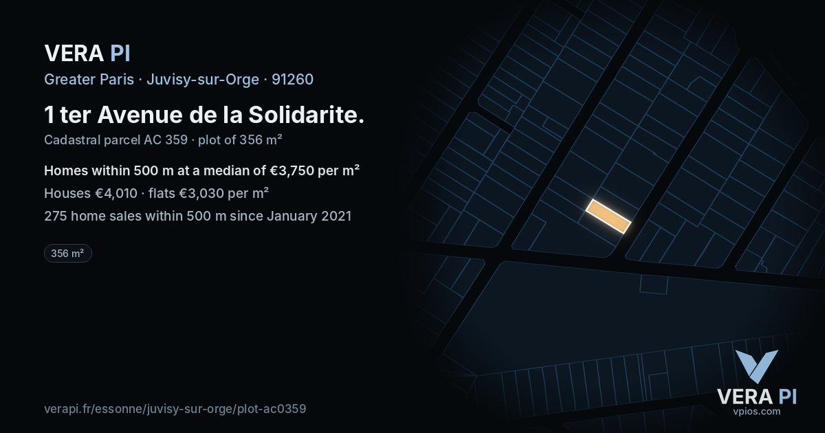 1 ter Avenue de la Solidarite, Juvisy-sur-Orge at night – the plot lit, the parcels around coloured by the prices near them