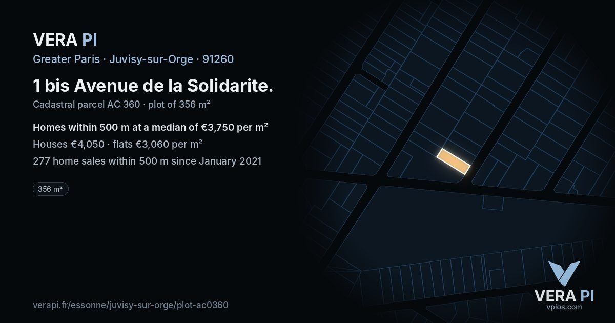 1 bis Avenue de la Solidarite, Juvisy-sur-Orge at night – the plot lit, the parcels around coloured by the prices near them
