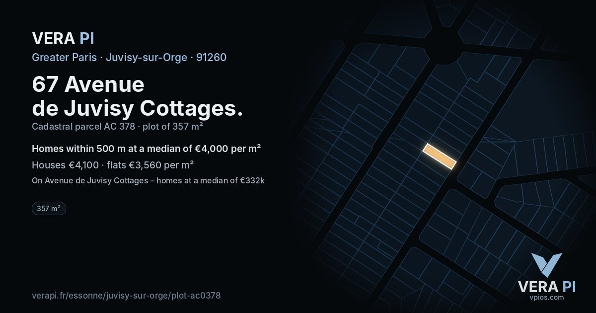 67 Avenue de Juvisy Cottages, Juvisy-sur-Orge at night – the plot lit, the parcels around coloured by the prices near them