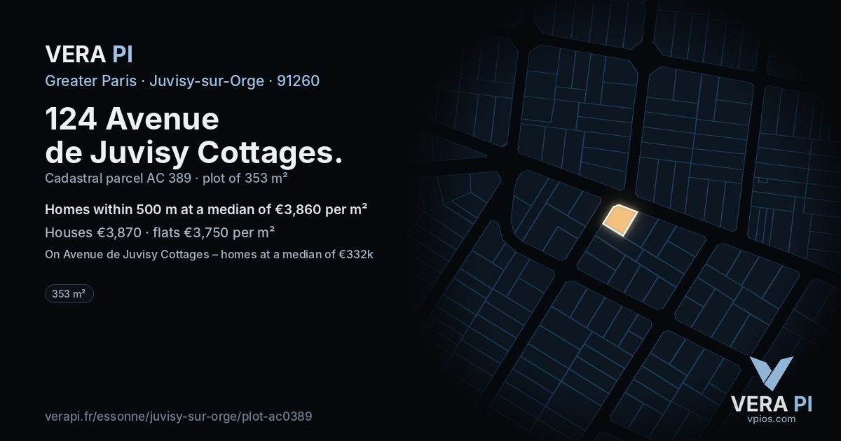 124 Avenue de Juvisy Cottages, Juvisy-sur-Orge at night – the plot lit, the parcels around coloured by the prices near them