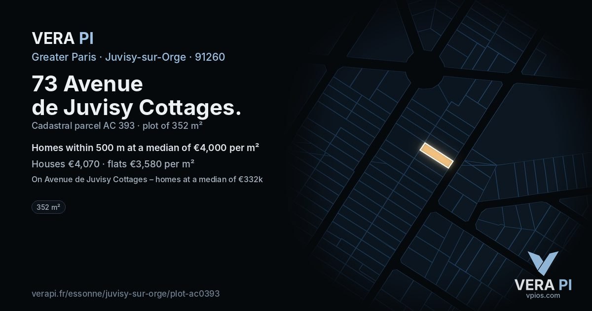 73 Avenue de Juvisy Cottages, Juvisy-sur-Orge at night – the plot lit, the parcels around coloured by the prices near them