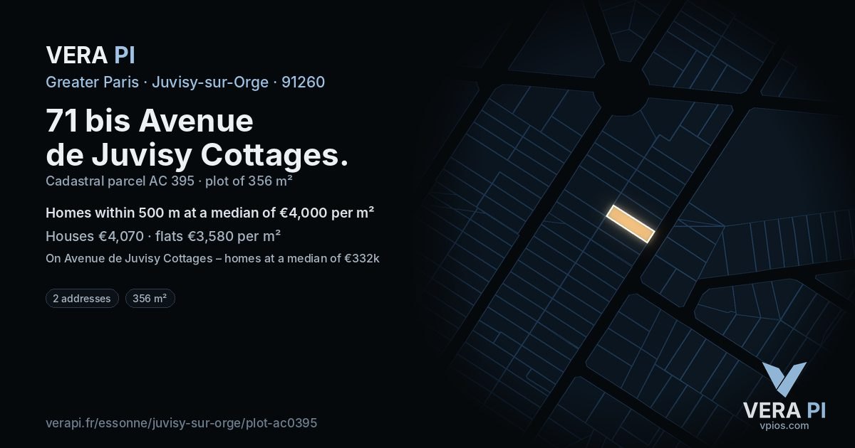 71 bis Avenue de Juvisy Cottages, Juvisy-sur-Orge at night – the plot lit, the parcels around coloured by the prices near them
