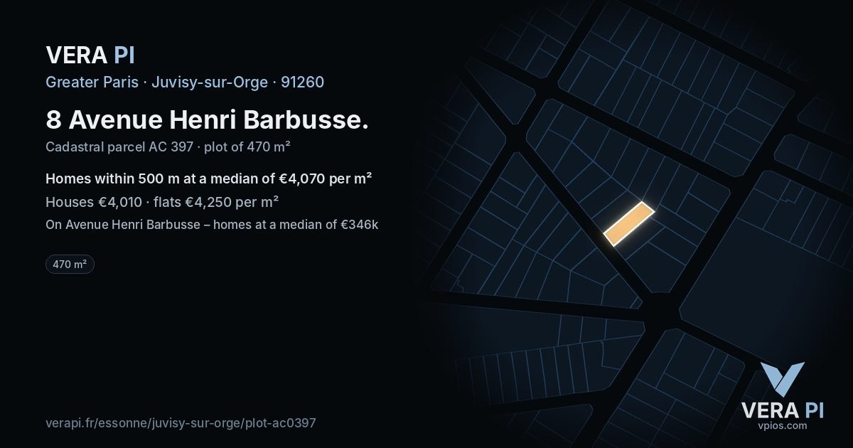 8 Avenue Henri Barbusse, Juvisy-sur-Orge at night – the plot lit, the parcels around coloured by the prices near them