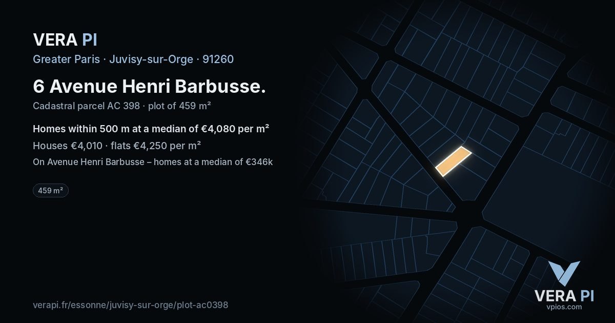 6 Avenue Henri Barbusse, Juvisy-sur-Orge at night – the plot lit, the parcels around coloured by the prices near them