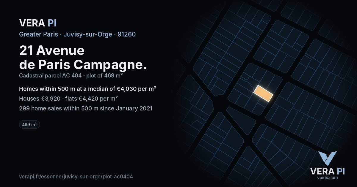 21 Avenue de Paris Campagne, Juvisy-sur-Orge at night – the plot lit, the parcels around coloured by the prices near them