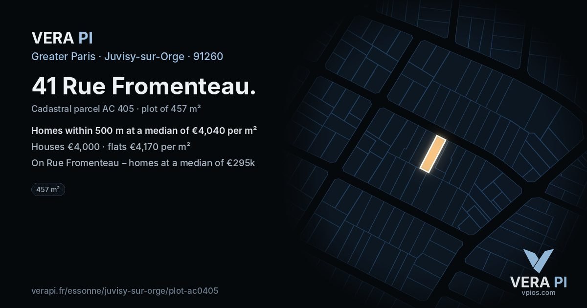 41 Rue Fromenteau, Juvisy-sur-Orge at night – the plot lit, the parcels around coloured by the prices near them