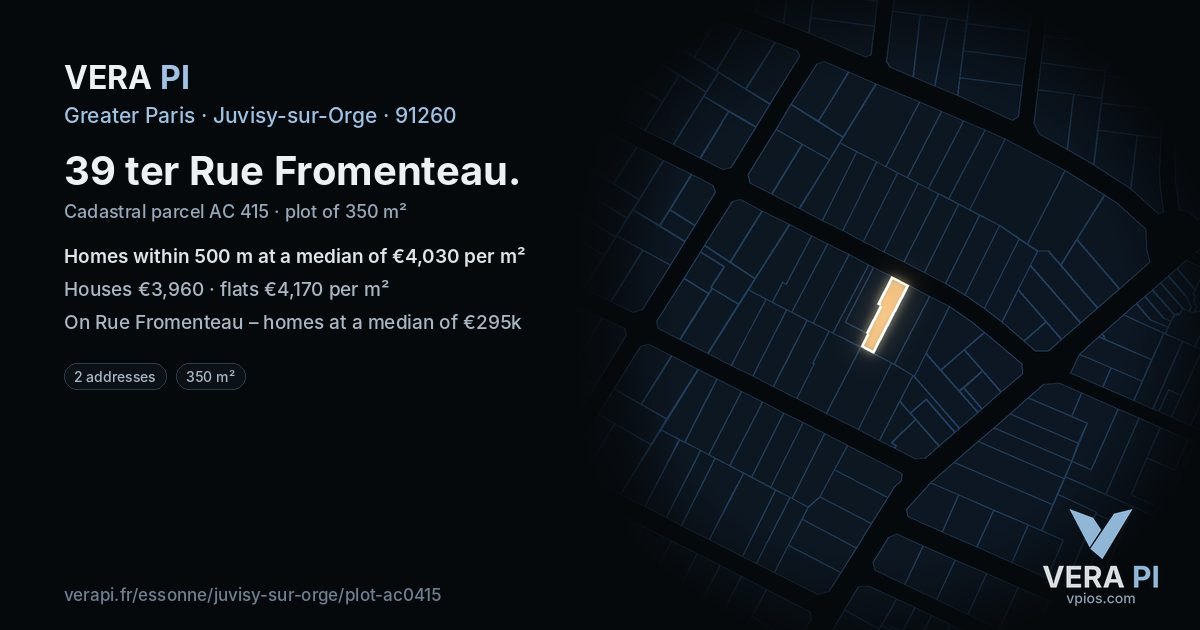 39 ter Rue Fromenteau, Juvisy-sur-Orge at night – the plot lit, the parcels around coloured by the prices near them